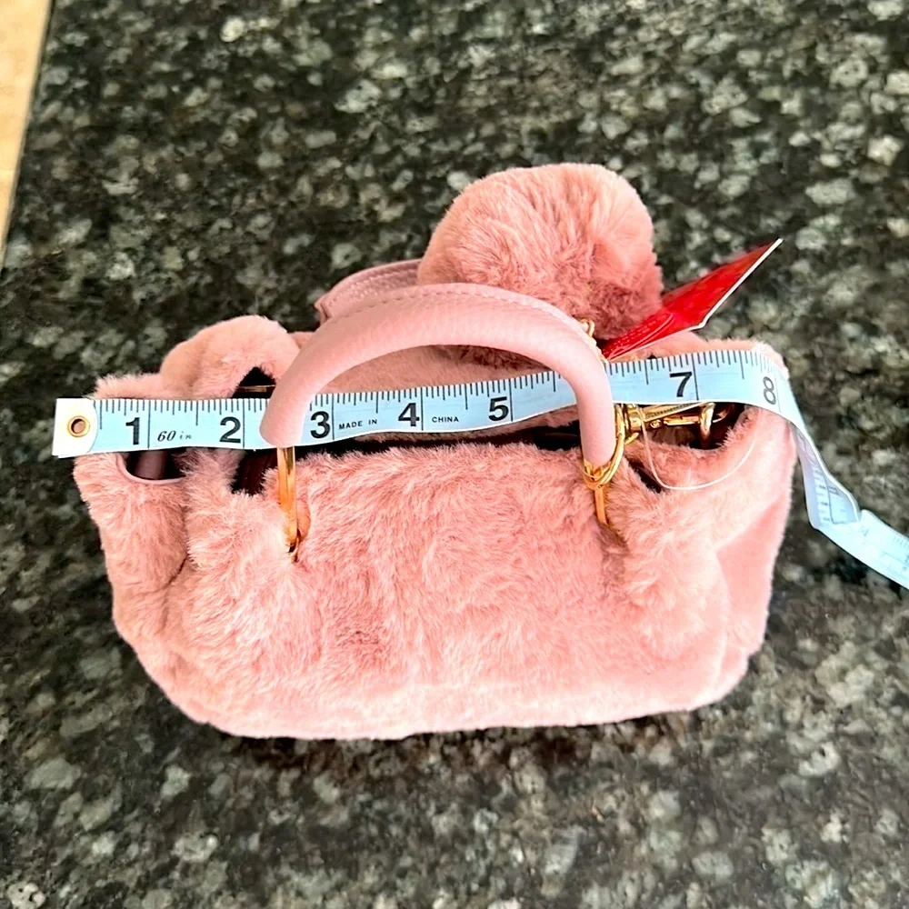 Plush Faux Fur Top-Handle Crossbody Bag - Pink